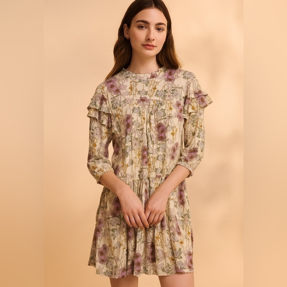 ✅ a.n.a Cottagecore Floral Fall  Dress Tiered with Ruffles Sz Small